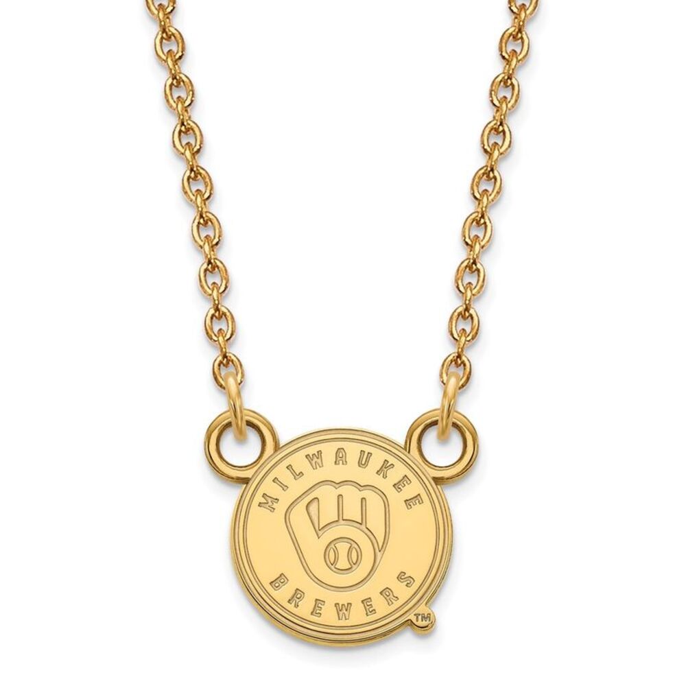 14K Gold Plated S.S. MLB Milwaukee Brewers SM Disc Necklace, 18 Inch
